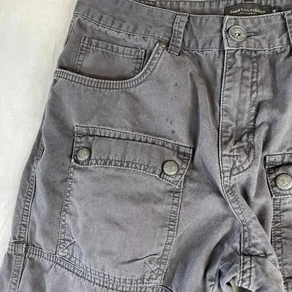 Christian Audiger Cargo Pants Mens 34 Gray Military Y2K Pockets Ed Hardy Style - Picture 6 of 10